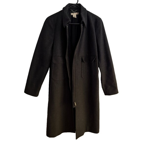 J Crew Wool Blend Trench Coat Jacket Women Size L Heather Gray Zip Front Pockets - Picture 3 of 12